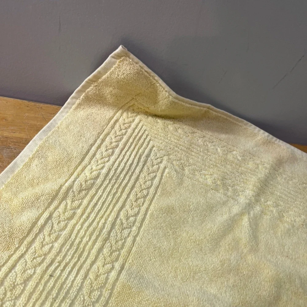Ralph Lauren‎ Pale Yellow Cotton Bath Mat Vtg Preppy Cable Knit Border 39x24